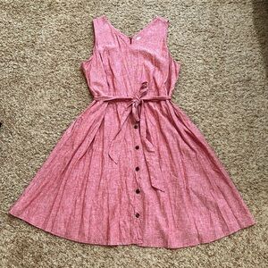 [CJ Banks] Linen Blend Swing Dress Red Waist Tie Casual Teacher Artsy 18